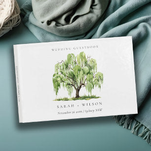 Green Watercolor Willow Tree Farm Wedding Guest Book