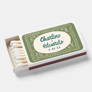 Green Wavy Handwriting Retro Wedding Matchboxes