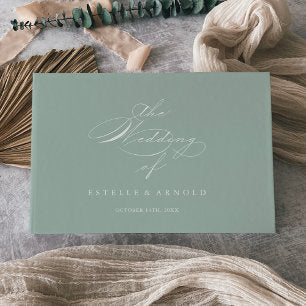 Green White Modern Calligraphy Wedding Guest Book