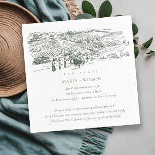 Green Winery Mountain Sketch Wedding Fun Facts Napkins