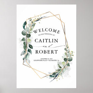 Greenery and Gold Geometric Modern Wedding Poster