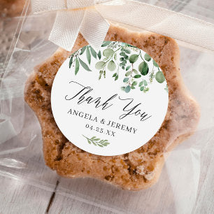 Greenery Eucalyptus Leaves Wedding Thank You Classic Round Sticker