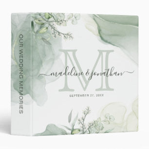 Greenery Eucalyptus Sage Green Monogram Wedding 3 Ring Binder
