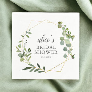 Greenery Eucalyptus Script Bridal Shower Napkins