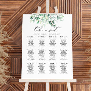 Greenery Eucalyptus Wedding 12 Table Seating Chart Foam Board