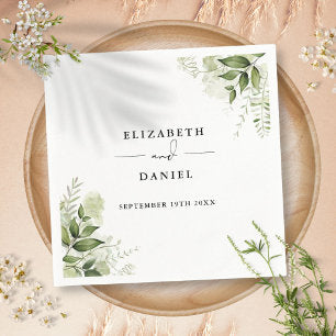 Greenery Floral Elegant Modern Wedding Napkins