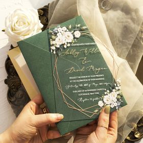 Greenery Floral Geometric Acrylic Wedding Invitations Swal038