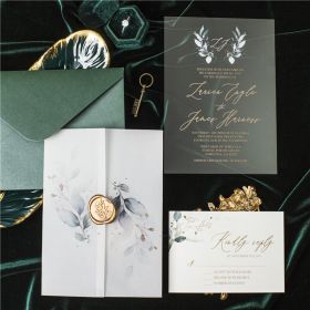 Elegant Monogram Acrylic Wedding Invitation With Vellum Wrap And Wax Seal Sapv008