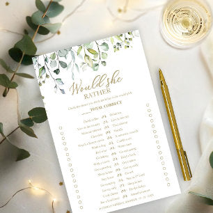 Greenery Would She Rather Bridal Shower Game Flyer