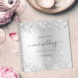 Guest book wedding silver names elegant