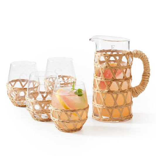 Hand-Woven Cane Stemless Wine Glasses