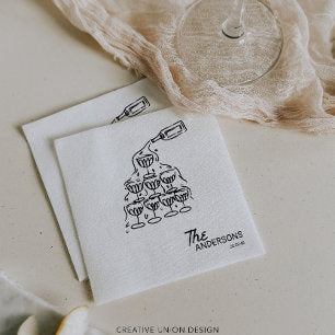 Hand Drawn Champagne Tower Established Wedding Napkins