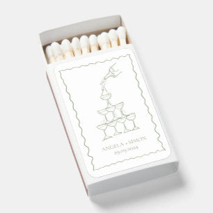 Hand drawn Champagne Tower Green Wedding Matches