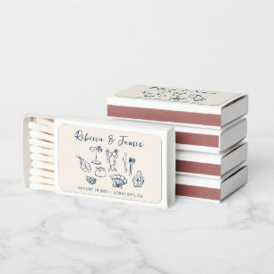 Hand Drawn Funky Nautical Seafood Party Matchboxes