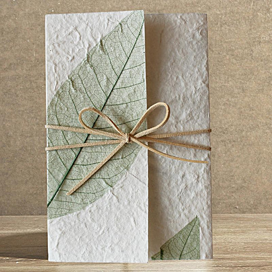 Handmade Wedding Invitations Off White Green Leaf Design