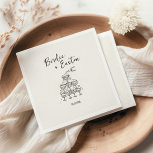 Handwritten Illustrated Champagne Tower Wedding Napkins