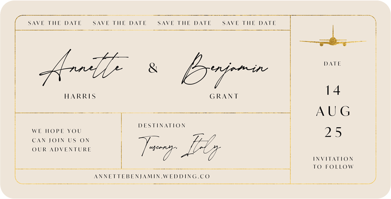 Handwritten Ticket Save The Date Cards by Putri N.