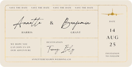 Handwritten Ticket Save The Date Cards by Putri N.
