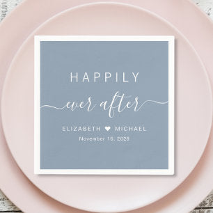 Happily Ever After Dusty Blue Wedding Napkins