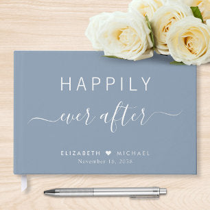 Happily Ever After Photo Dusty Blue Wedding Foil Guest Book