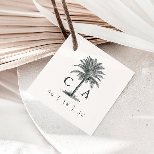 Havana Palm Wedding Monogram & Date Favor Tags