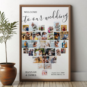 Heart Shape Photo Collage 29 Pic Wedding Welcome Poster