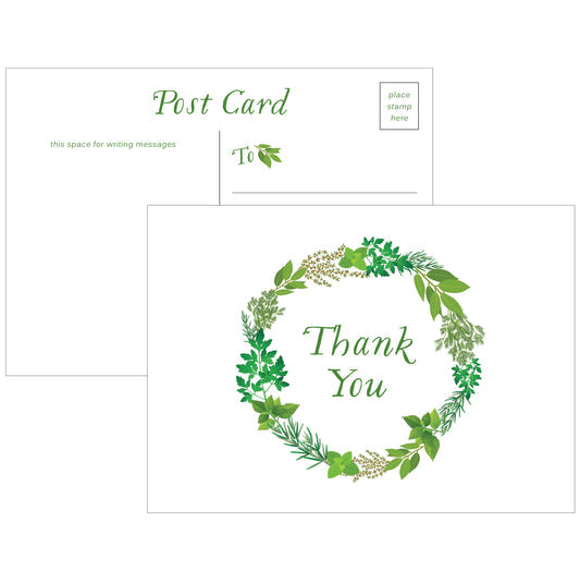 Herb Garden Wreath Thank You Postcards - Pack of 10