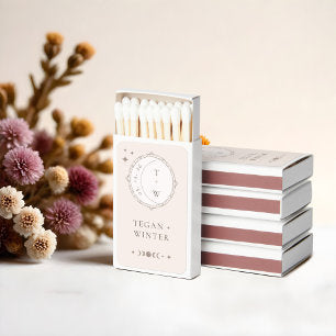 Holistic Celestial Moon Stars Monogram Wedding Matchboxes