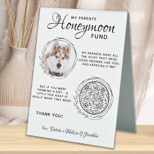 Honeymoon Fund QR Code Dog Photo Pet Wedding Table Tent Sign