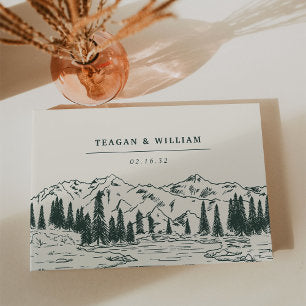 Hunter Green Mountain Sketch Wedding Guest Book