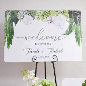 Hydrangea Harmony White Acrylic Wedding Welcome Sign CS133