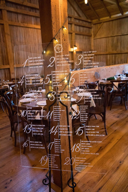 Acrylic Transparent Seating Chart UV printed