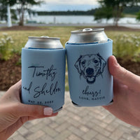 Custom Dog Illustration Can Cooler for Wedding Guests