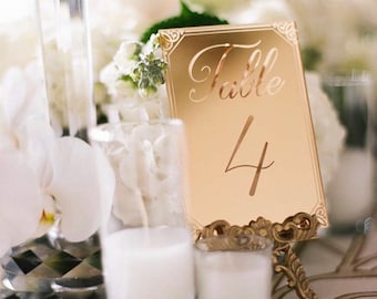 Mirrored Gold Acrylic Table Number,Wedding Decor,Party Decor,Perfect Weddings,Gold Wedding Decor,Acrylic Wedding Signs,Custom Decor, 1 ct