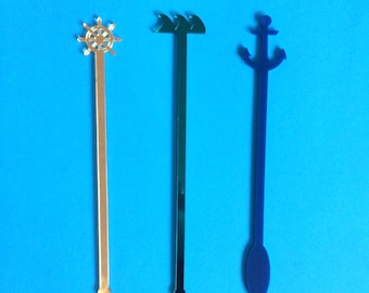 Nautical Party Set, Stir Sticks, Perfect Weddings, Wedding Shower, Swizzle Sticks, Party, Summer, Acrylic, Laser Cut, Bar Ware, 6 Pack