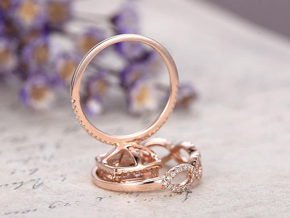 2pcs Cushion Morganite Engagement ring Set Infinity Diamond Wedding Ring