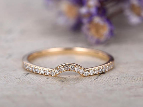 14K/18K Gold Diamond Wedding Ring,Half Eternity Curved Matching band
