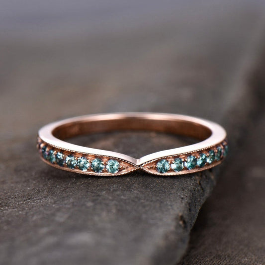 14K /18K Rose Gold Luxe V Antique Scroll Alexandrite Wedding band