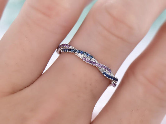 Full Eternity White Gold Infinity Amethyst Sapphire Wedding Band Promise Ring