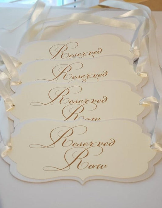 Ivory on Ivory Reserved Row Chair Signs, Reserved Script Row signs, Reserved row ceremony signs, wedding signs, ceremony signs