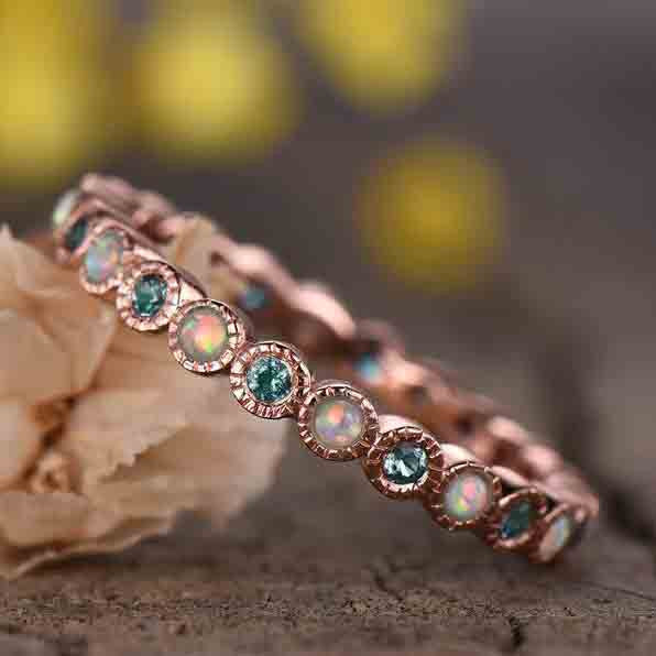 Full Eternity Alexandrite And Opal Wedding Band