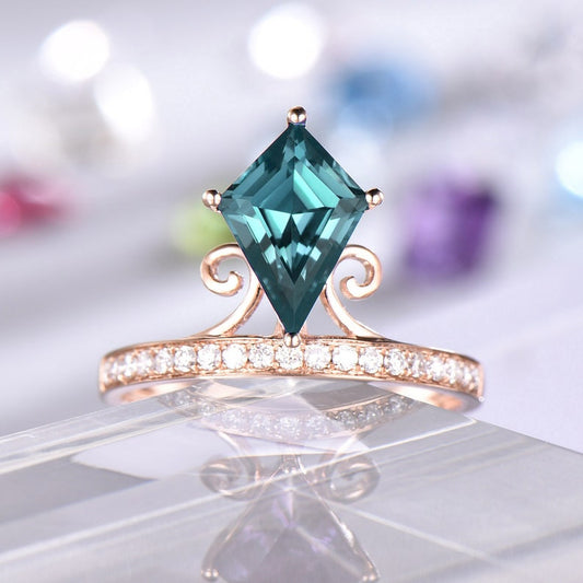 11x8mm Kite Alexandrite Engagement Ring Half Eternity Diamond Wedding Band Rose Gold