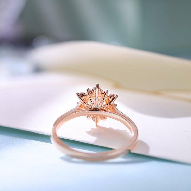 Floral Female Moonstone Engagement Ring Rose Gold women-no002