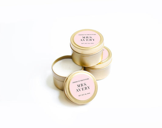 Bridal Shower Favors Personalized - Gold Candle Tins - Wedding Candle Favors - Engagement Shower Favors - Wedding Favors - BULK Candles