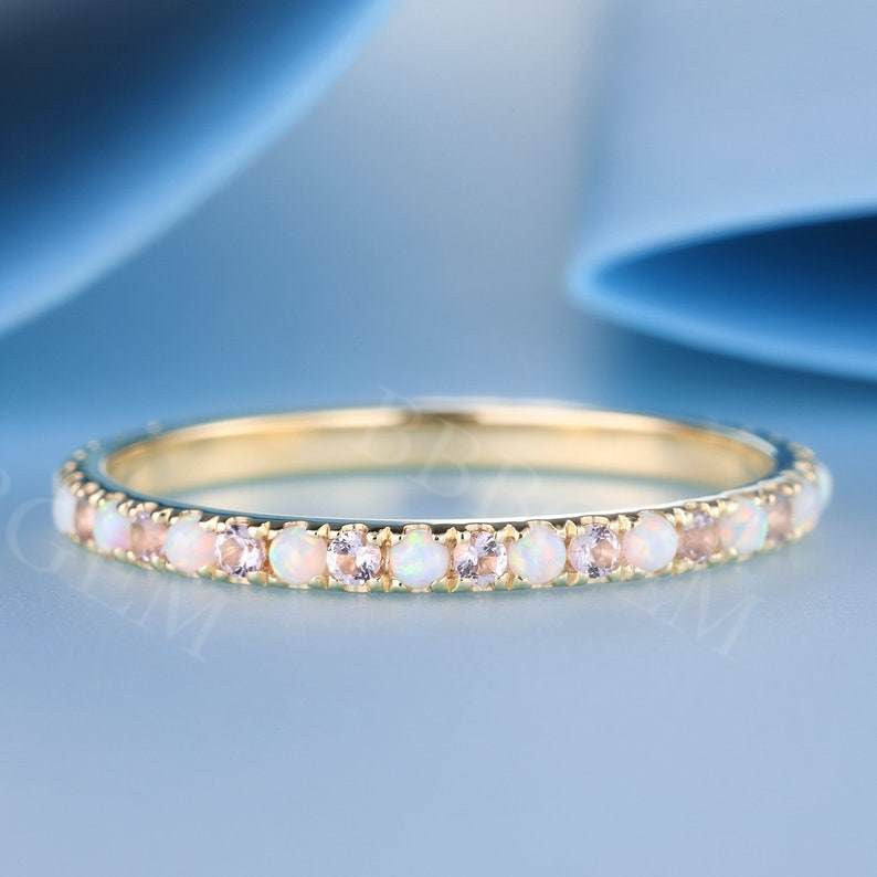 1.5mm Full Eternity Opal Morganite Wedding Band Stacking Matching Band