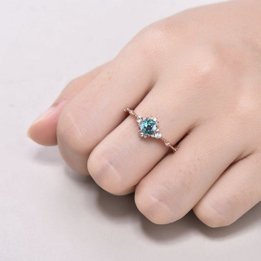 1/2 Carat Round Alexandrite And Diamond Ring Minimalist 14K/18K