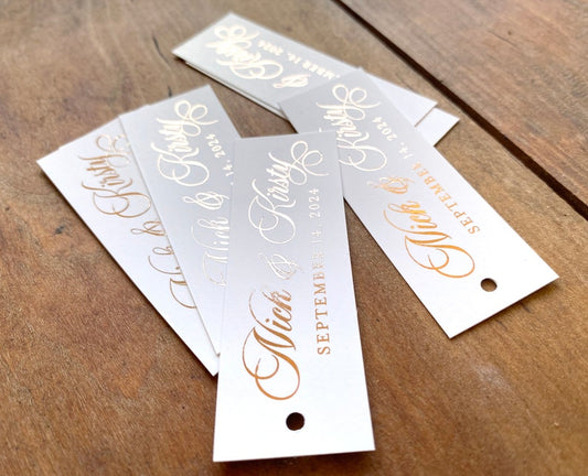 Foil Simple Modern Wedding Favor Tags - Slim Style Thank you tags - Personalized Wedding Gift Tags - Choose your Foil Color Tags - Set of 50