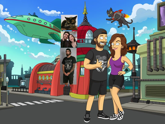 Futurama Portrait , Custom Family Portrait , Custom Couple Portrait , Anniversary Gift, Custom Portrait, Birthday, Xmas Gift, Christmas Gift