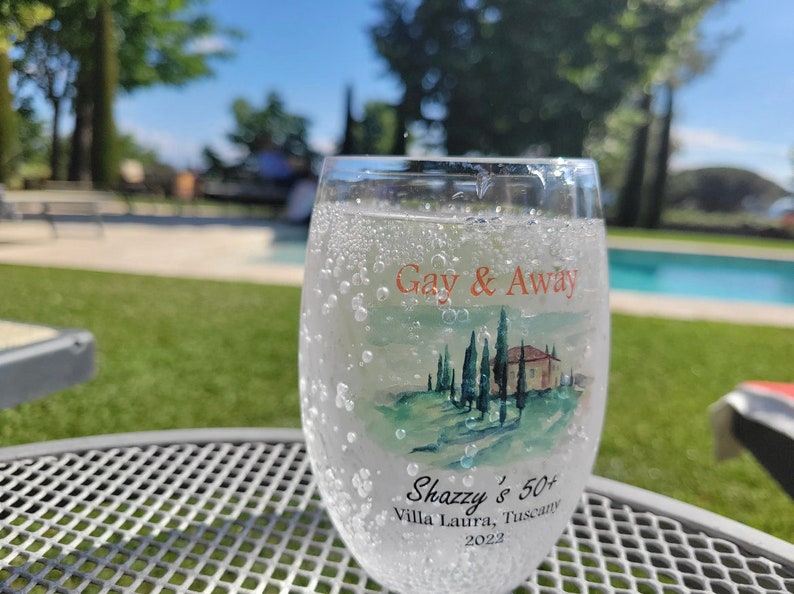 16oz personalized stemless plastic wine glasses, custom printed, wedding crest, watercolor design, family crest, cocktail glasses