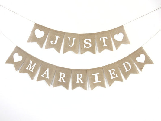 Just Married Banner, Wedding Decor, Just Married Bunting, Just Married Garland, Burlap Banner, Burlap Bunting, Wedding Shower Banner